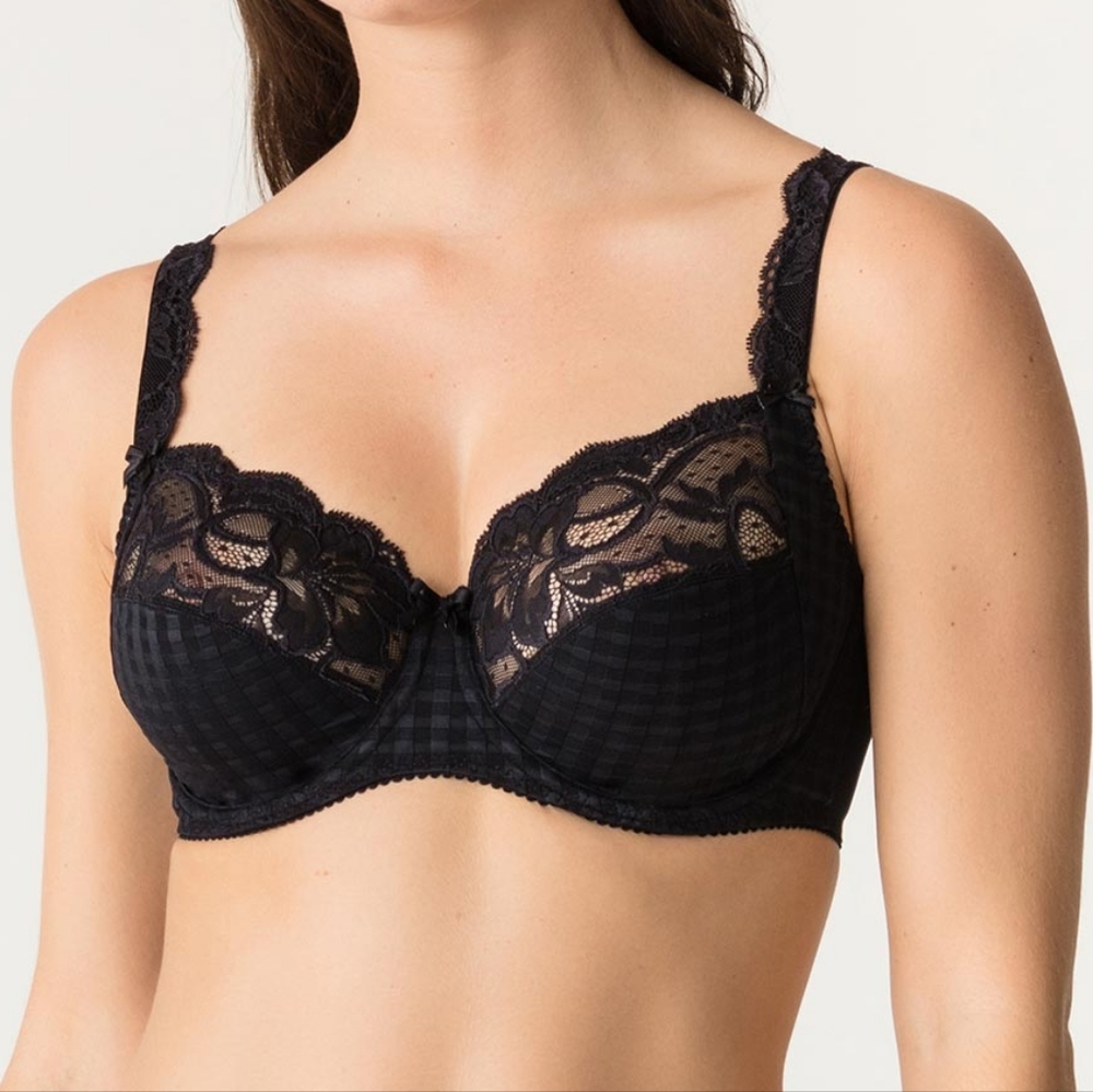 Prima Donna Madison Black Gingham Lace Unpadded Underwire Bra size 42c Lingerie